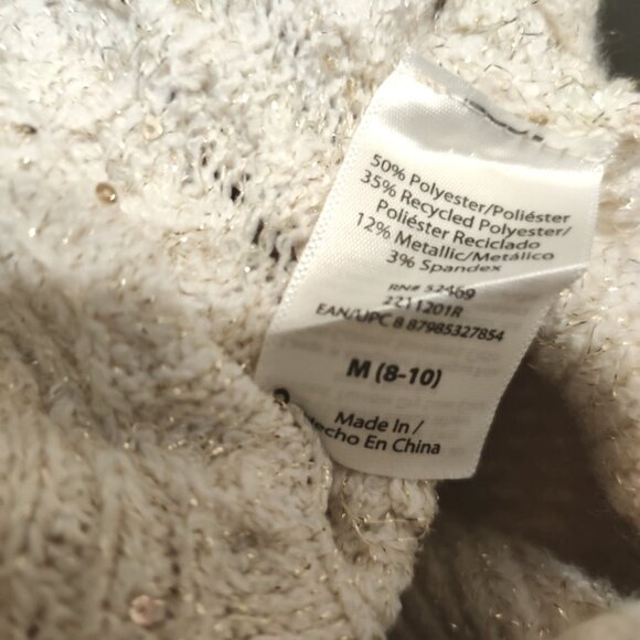 Sofia Jeans M Cream Cable Knit Cold Shoulder Turtleneck Sweater Metallic Sequins - Picture 8 of 16